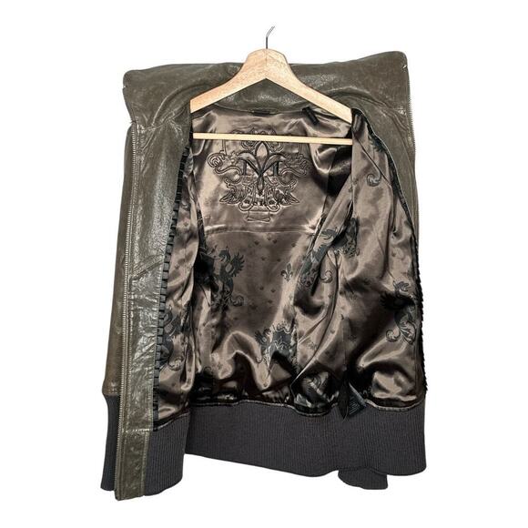 Vintage Mackage I Olive Green Lamb Leather Hidden Hood Biker Aviator Jacket  I S - Picture 5 of 10